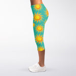Shiny Sun Pattern Print Women's Capri Leggings