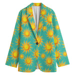 Shiny Sun Pattern Print Women's Cotton Blazer