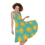 Shiny Sun Pattern Print Women's Sleeveless Dress