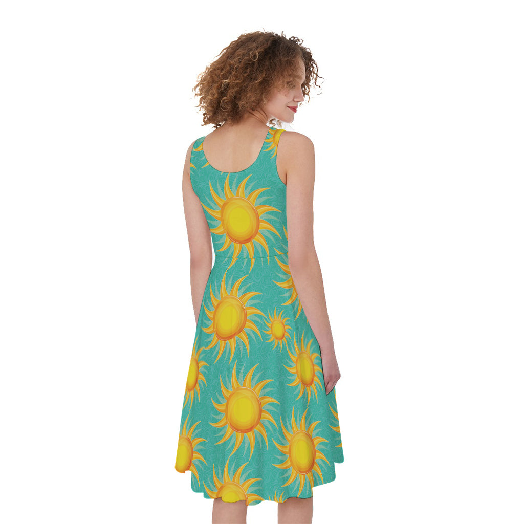 Shiny Sun Pattern Print Women's Sleeveless Dress