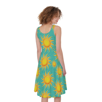 Shiny Sun Pattern Print Women's Sleeveless Dress