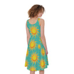 Shiny Sun Pattern Print Women's Sleeveless Dress