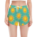 Shiny Sun Pattern Print Women's Split Running Shorts