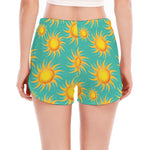 Shiny Sun Pattern Print Women's Split Running Shorts