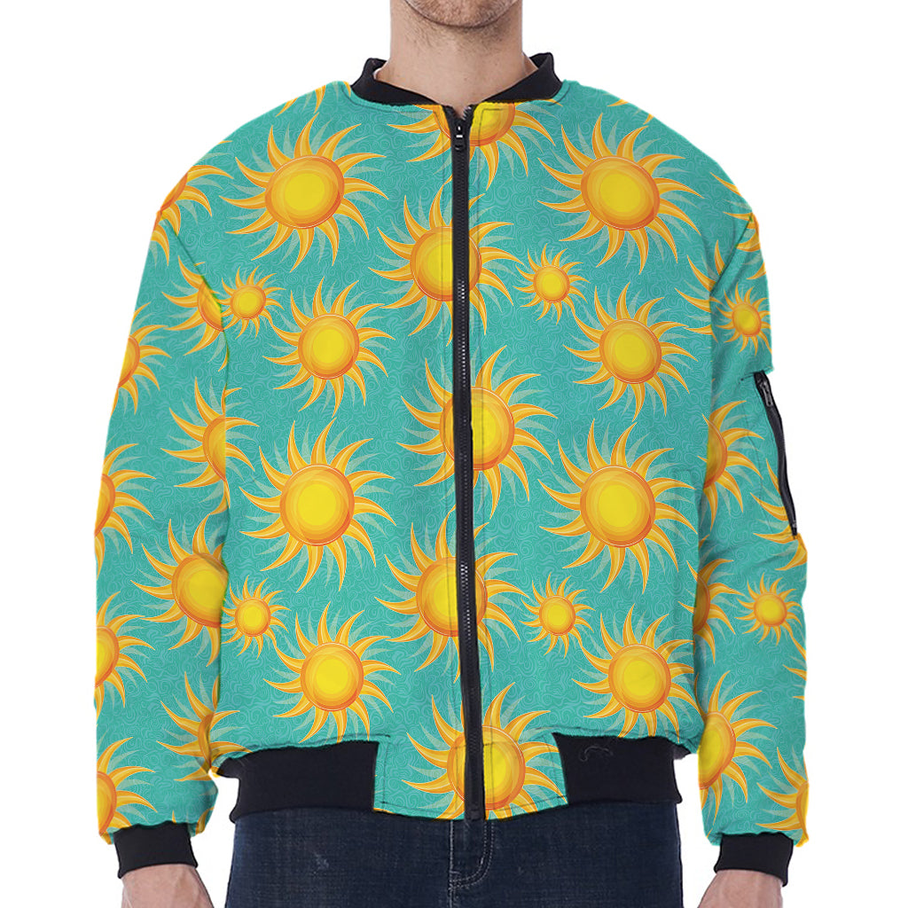 Shiny Sun Pattern Print Zip Sleeve Bomber Jacket