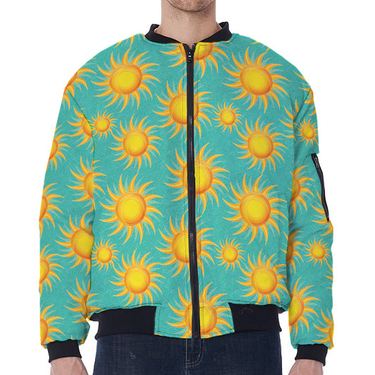 Shiny Sun Pattern Print Zip Sleeve Bomber Jacket