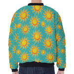 Shiny Sun Pattern Print Zip Sleeve Bomber Jacket