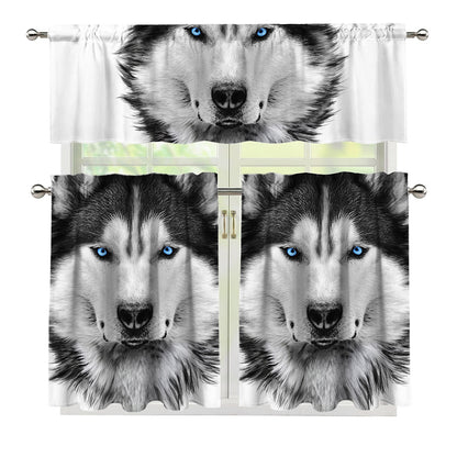 Siberian Husky Portrait Print 3 Piece Kitchen Curtains