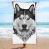 Siberian Husky Portrait Print Beach Towel