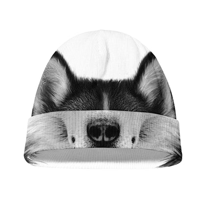 Siberian Husky Portrait Print Beanie