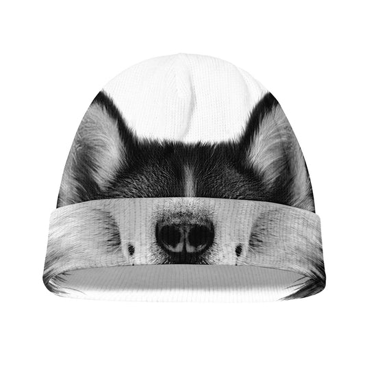 Siberian Husky Portrait Print Beanie