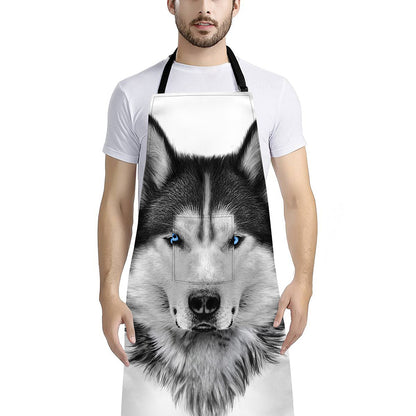 Siberian Husky Portrait Print Bib Apron With Pocket