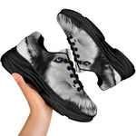 Siberian Husky Portrait Print Black Chunky Shoes