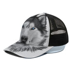 Siberian Husky Portrait Print Black Mesh Trucker Cap