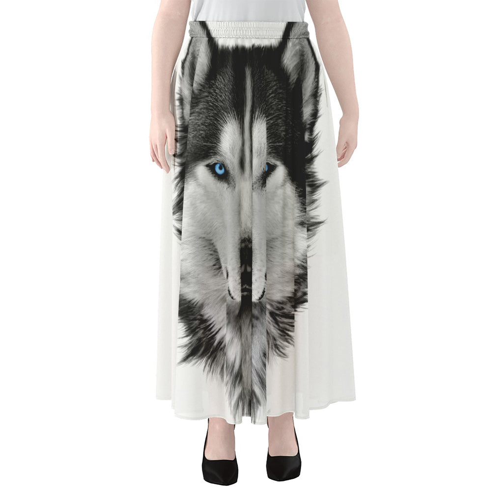 Siberian Husky Portrait Print Chiffon Maxi Skirt