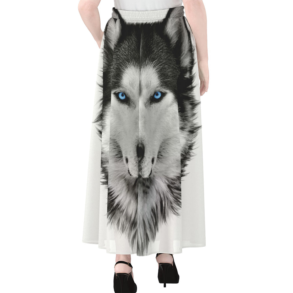 Siberian Husky Portrait Print Chiffon Maxi Skirt