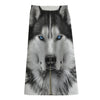 Siberian Husky Portrait Print Cotton Front Slit Maxi Skirt