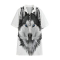 Siberian Husky Portrait Print Cotton Hawaiian Shirt