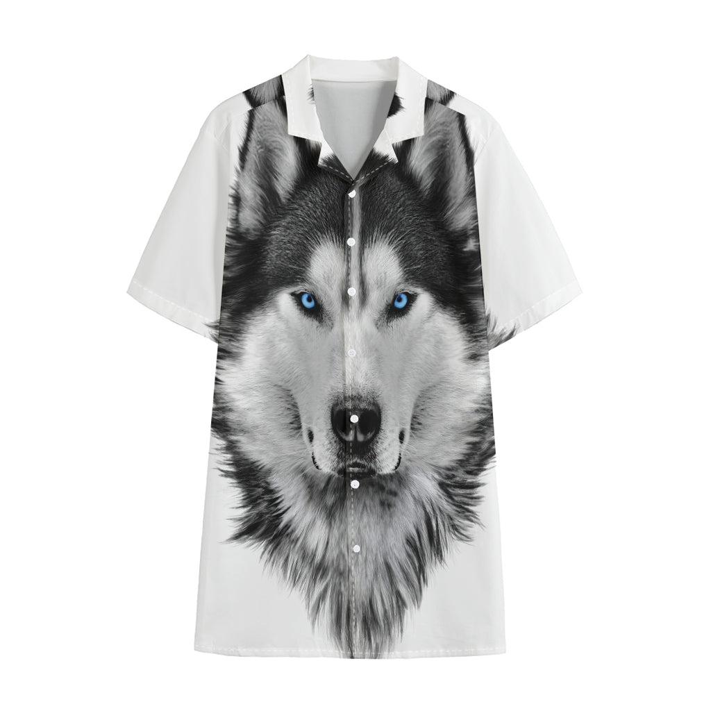 Siberian Husky Portrait Print Cotton Hawaiian Shirt