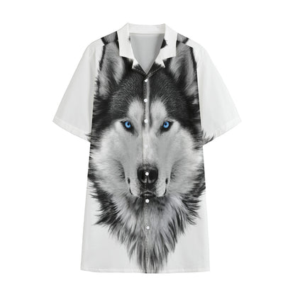Siberian Husky Portrait Print Cotton Hawaiian Shirt