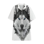 Siberian Husky Portrait Print Cotton Hawaiian Shirt