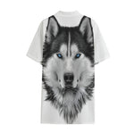 Siberian Husky Portrait Print Cotton Hawaiian Shirt