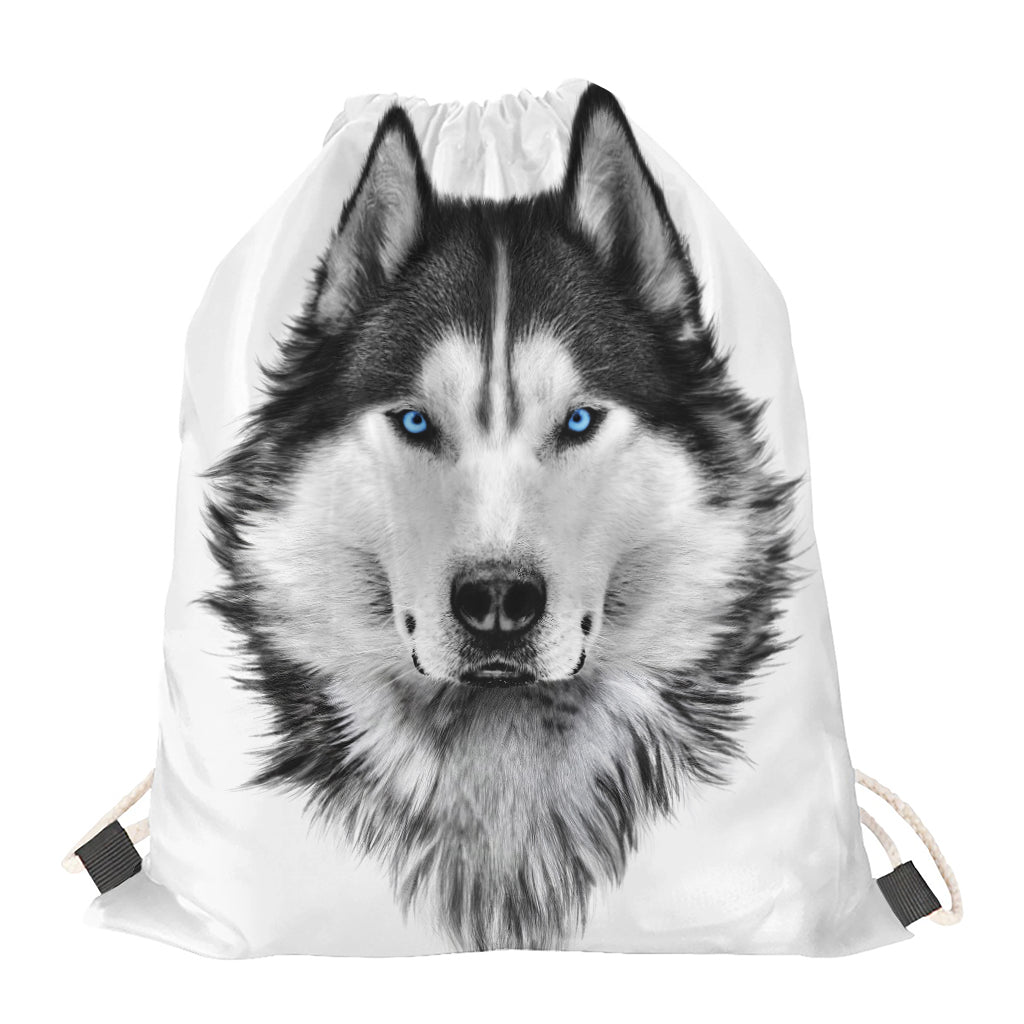 Siberian Husky Portrait Print Drawstring Bag