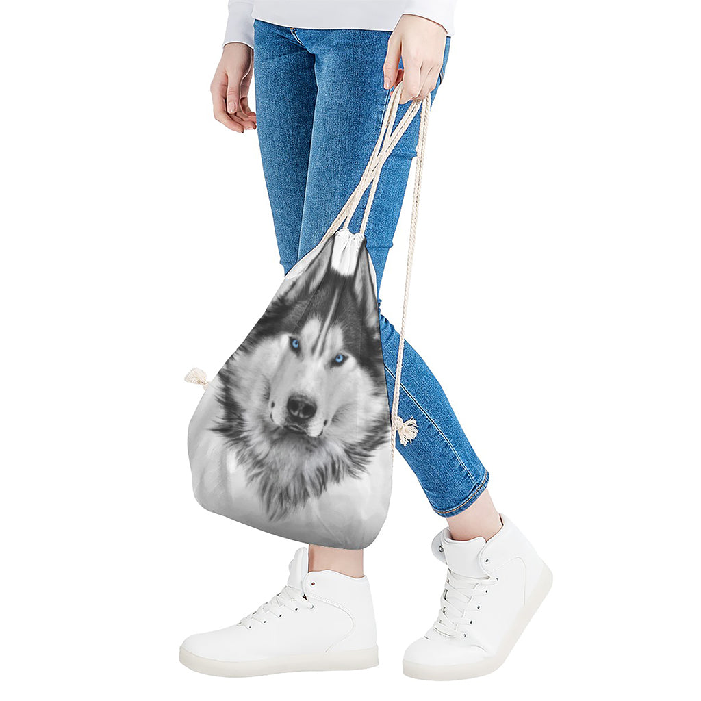 Siberian Husky Portrait Print Drawstring Bag