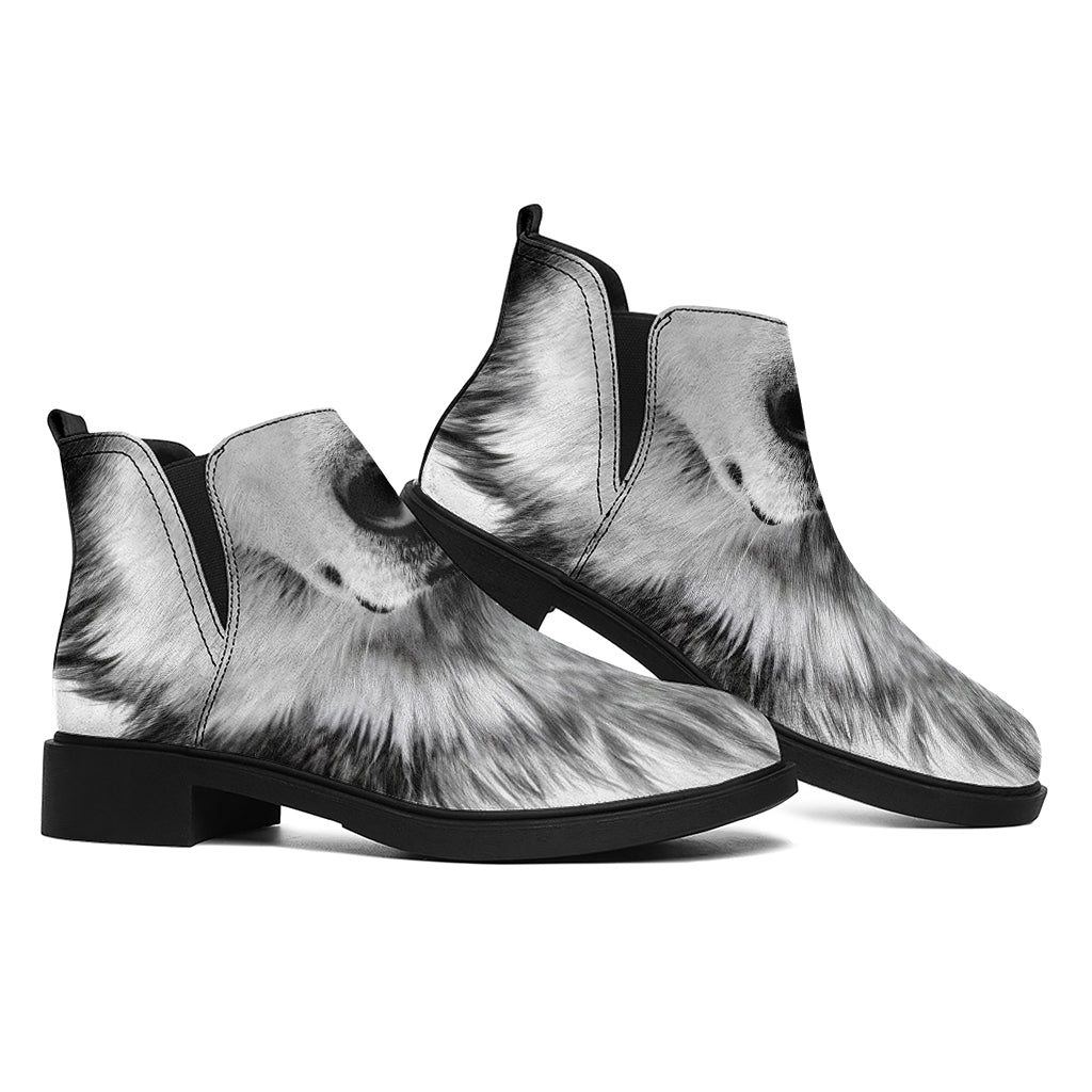 Siberian Husky Portrait Print Flat Ankle Boots