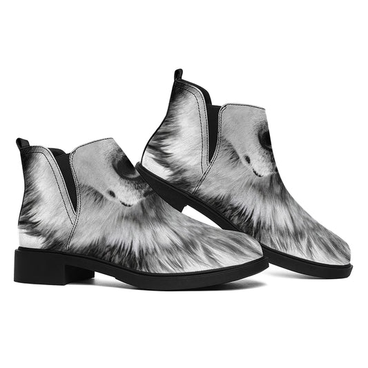 Siberian Husky Portrait Print Flat Ankle Boots
