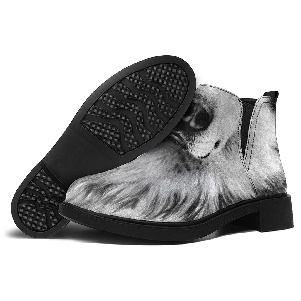 Siberian Husky Portrait Print Flat Ankle Boots