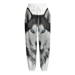 Siberian Husky Portrait Print Fleece Lined Knit Pants