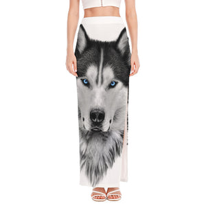 Siberian Husky Portrait Print High Slit Maxi Skirt