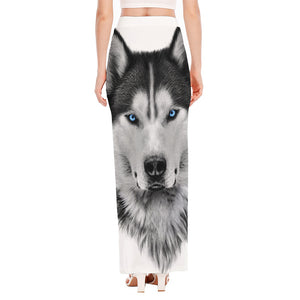 Siberian Husky Portrait Print High Slit Maxi Skirt