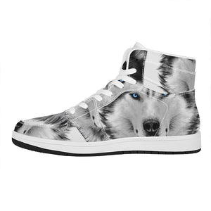 Siberian Husky Portrait Print High Top Leather Sneakers