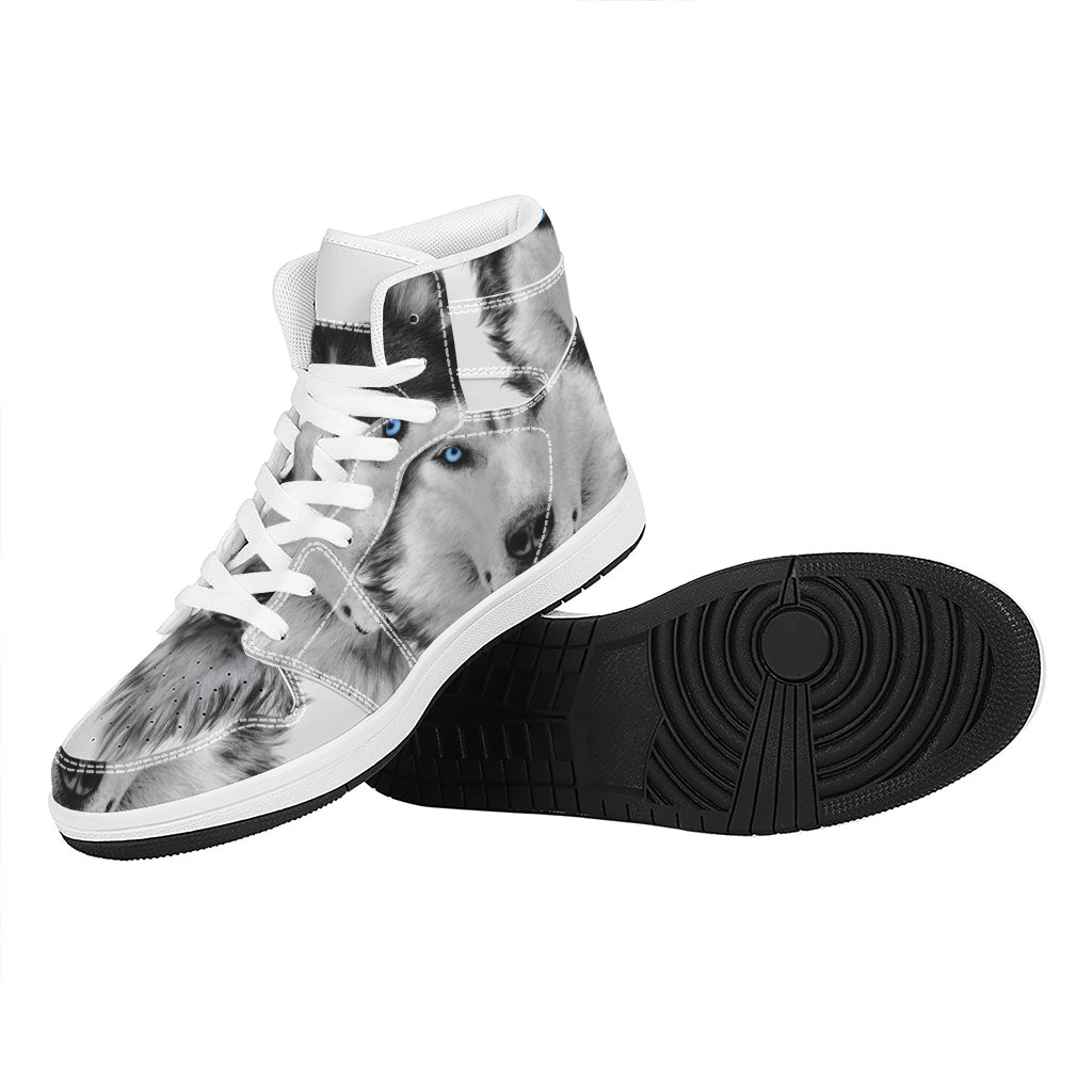 Siberian Husky Portrait Print High Top Leather Sneakers
