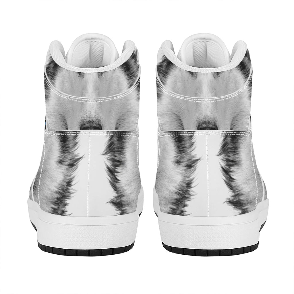 Siberian Husky Portrait Print High Top Leather Sneakers