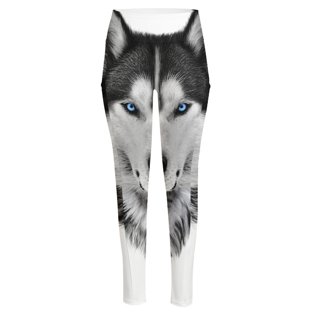 Siberian Husky Portrait Print High-Waisted Pocket Leggings