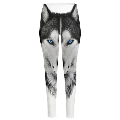 Siberian Husky Portrait Print High-Waisted Pocket Leggings