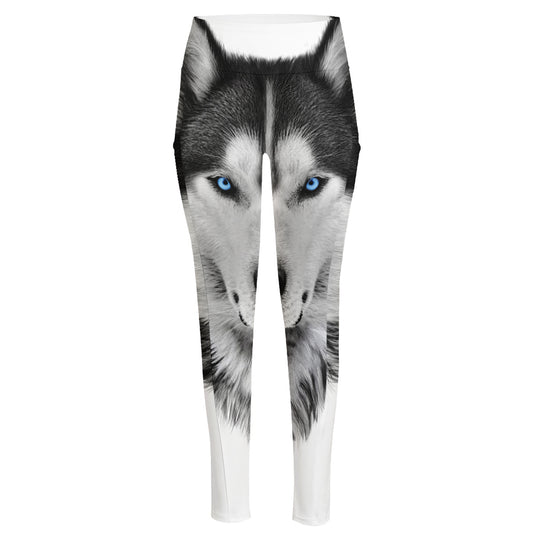 Siberian Husky Portrait Print High-Waisted Pocket Leggings