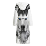 Siberian Husky Portrait Print Hooded Bathrobe