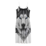 Siberian Husky Portrait Print Jersey Midi Cami Dress