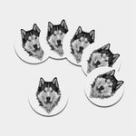 Siberian Husky Portrait Print Leather Coaster Set