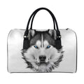 Siberian Husky Portrait Print Leather Duffel Bag