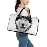 Siberian Husky Portrait Print Leather Duffle Bag
