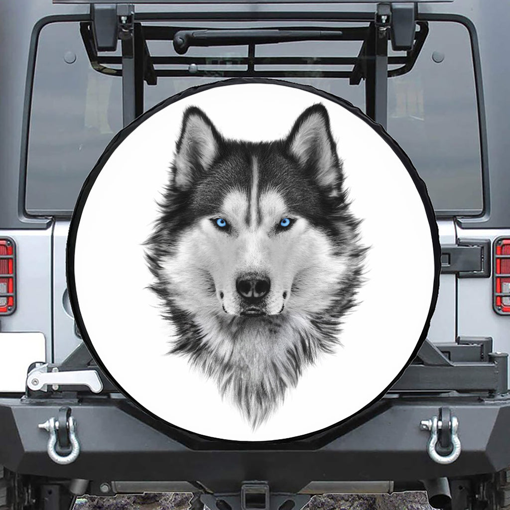 Siberian Husky Portrait Print Leather Spare Tire Cover