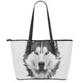 Siberian Husky Portrait Print Leather Tote Bag With Zipper