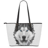 Siberian Husky Portrait Print Leather Tote Bag
