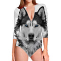 Siberian Husky Portrait Print Long Sleeve Swimsuit