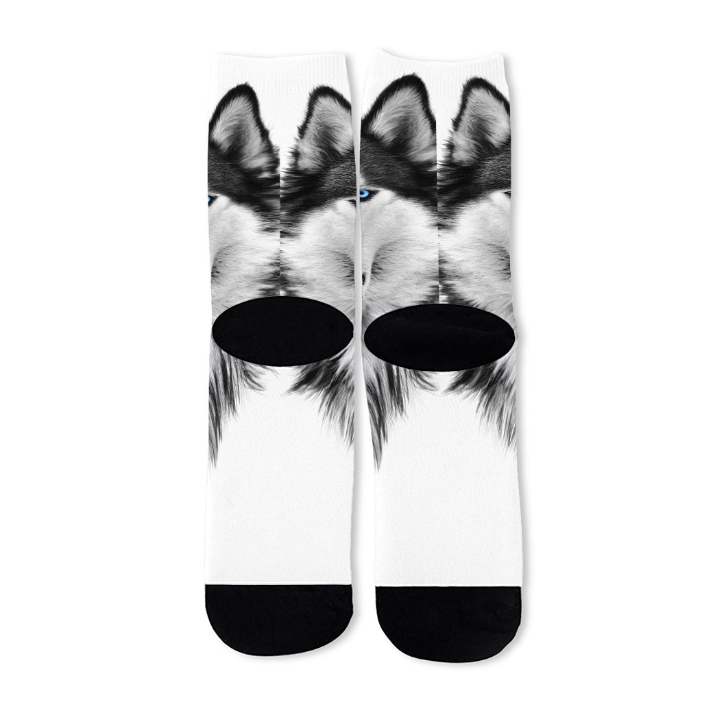 Siberian Husky Portrait Print Long Socks
